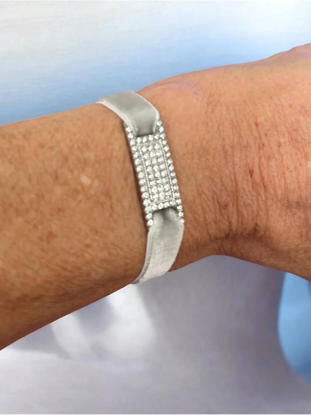 Crystal Embellished Silver Velvet bracelet
